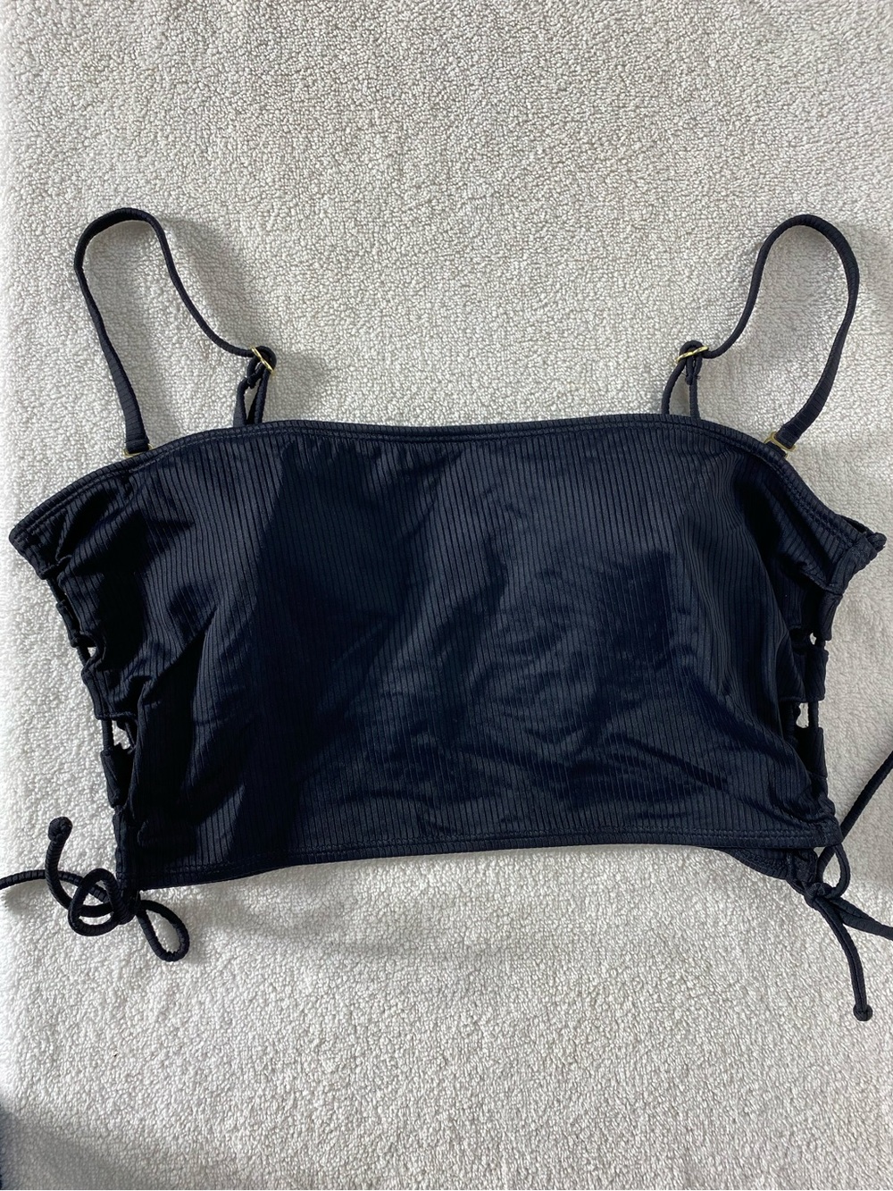 5/$25 No Boundaries Black Ribbed Spaghetti Strap Scrunch Sides Bikini Top XL